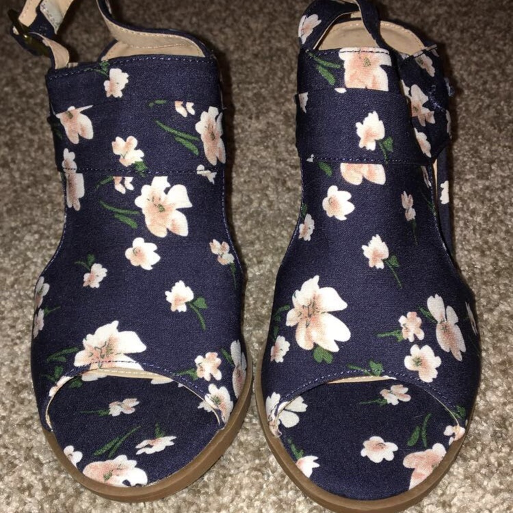 Navy blue floral booties (never worn)